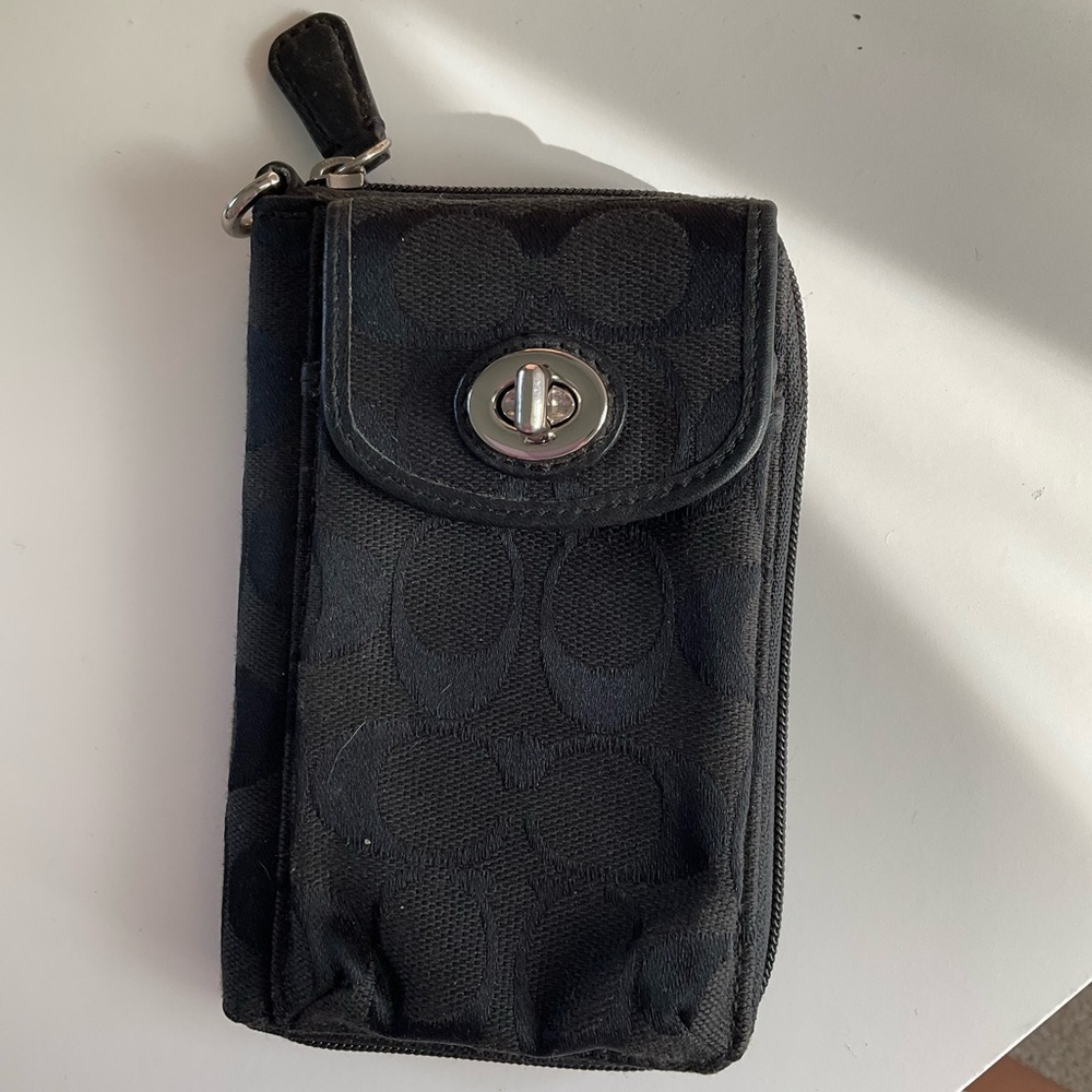 Coach Black Signature Turn-Lock Wristlet Wallet